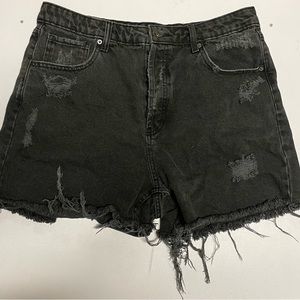 Black distressed high wasted jean shorts size 12